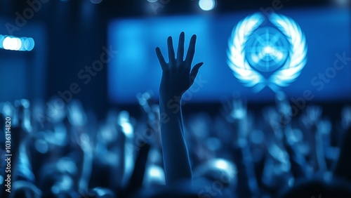 The Universal Declaration of Human Rights with raised hands in support of rights and justice, United Nations Day
