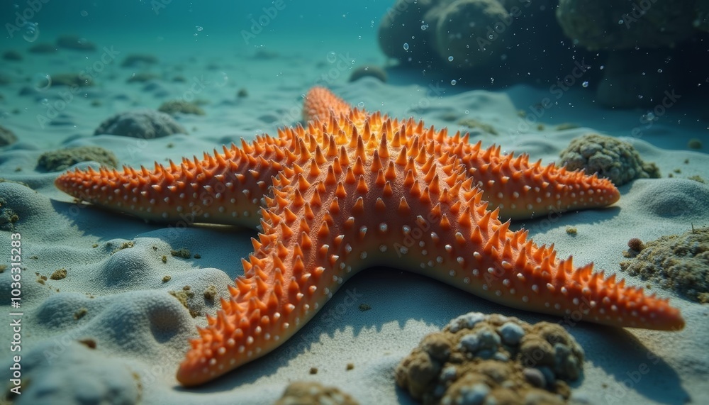Underwater beauty A vibrant sea star in its natural habitat Underwater beauty A vibrant sea star in its natural habitat