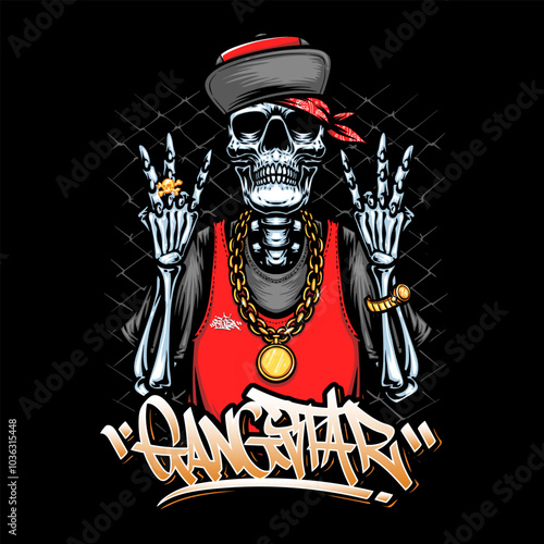skull gangster with hiphop outfit
