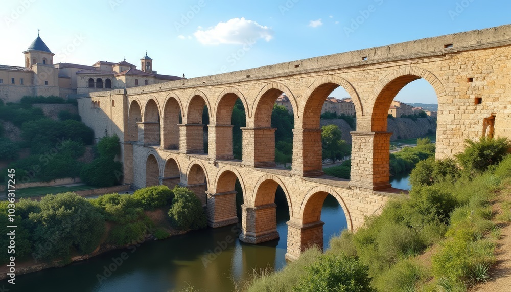 Fototapeta premium Elegant stone bridge over serene river