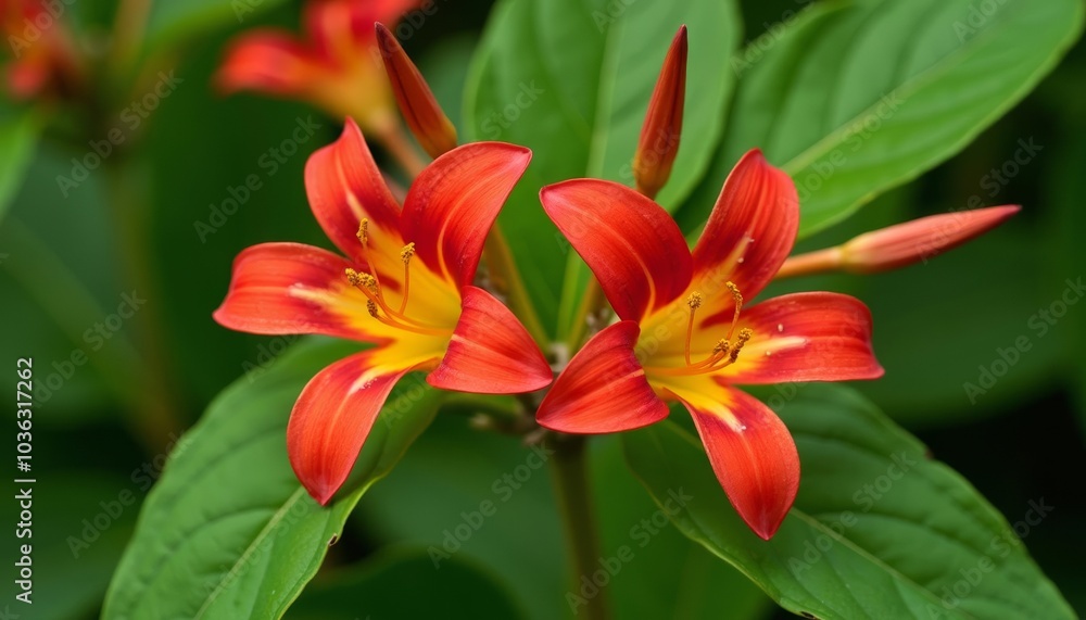 Naklejka premium Vibrant Red and Yellow Flower in Bloom