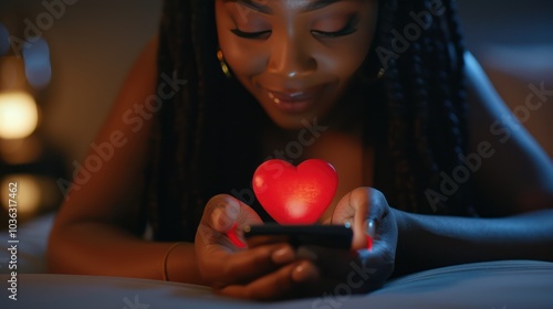 Love Connection: African American Woman's Hands Give Like on Mobile Dating App - Find Love & Online Dating Concept photo