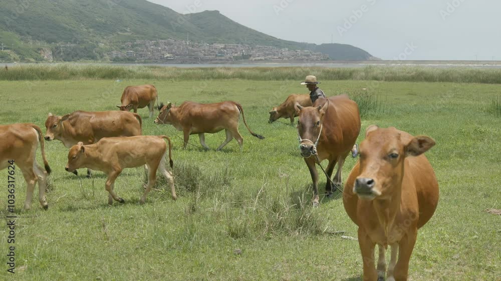 Cows grazing on the grassland Cows grazing on the grassland