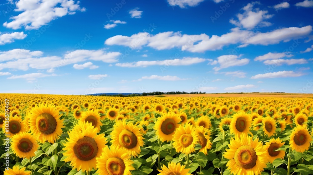 Obraz premium Vibrant Sunflower Field Under a Blue Sky