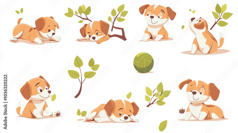 Obraz premium Cute dog cartoon vector set.