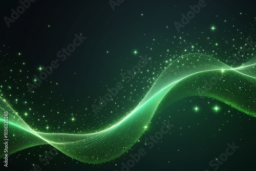 Green sound waves, abstract background, horizontal composition