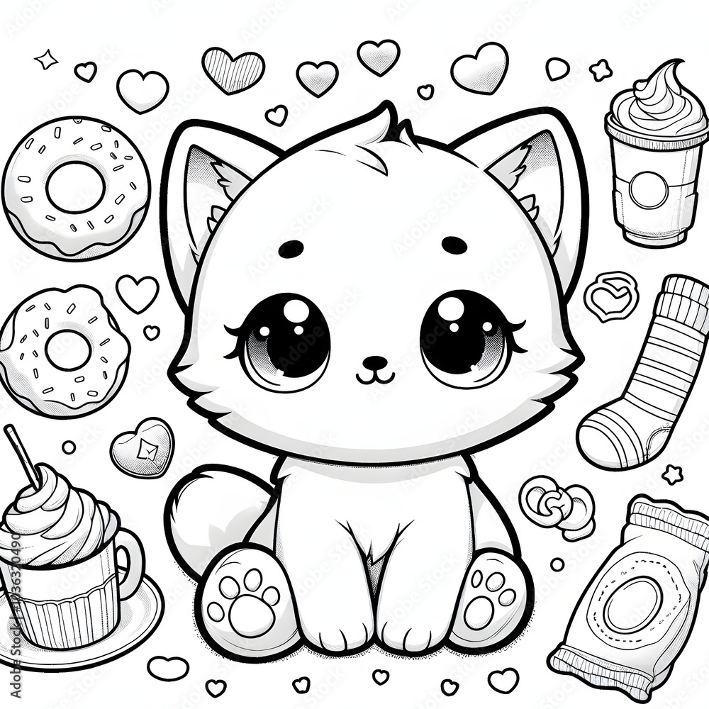 Gatito diseño Kawaii para colorear Gatito diseño Kawaii para colorear