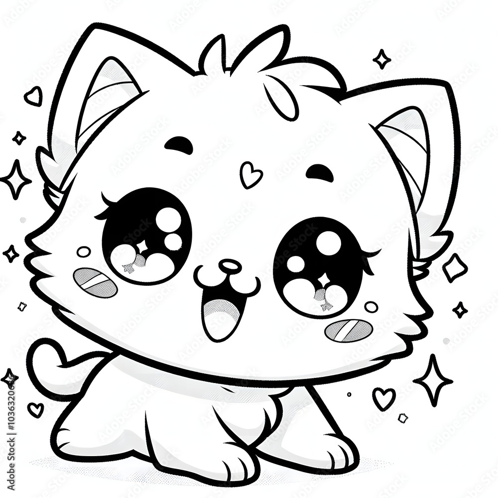 Gatito diseño Kawaii para colorear Gatito diseño Kawaii para colorear