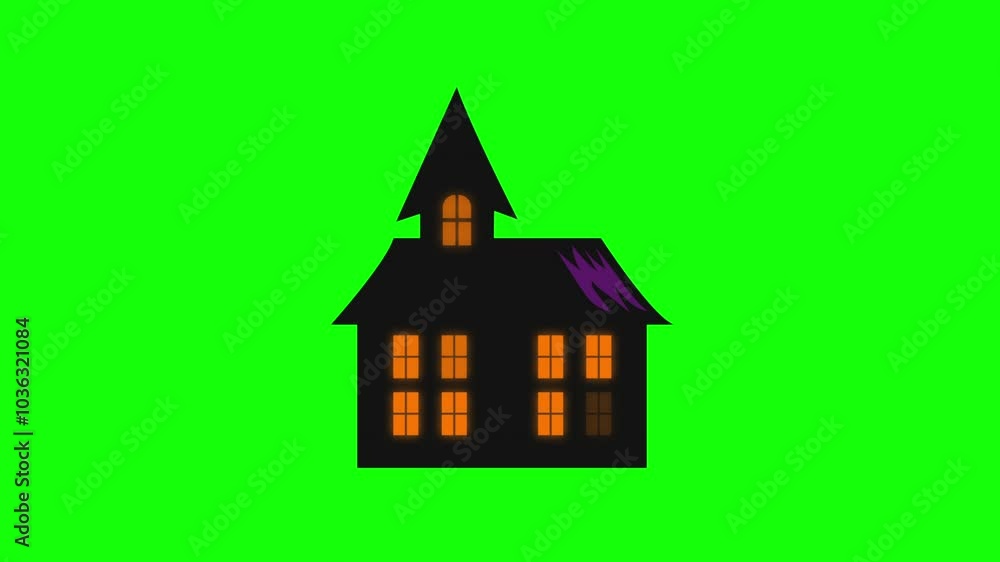 Haunted house Halloween animation on green screen Haunted house Halloween animation on green screen