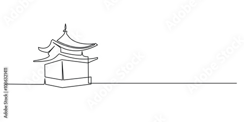 one continuous line drawing of historical temple.one line drawing of view of temple in china.single line vector illustration.isolated white background
