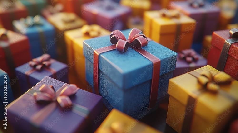 A colorful arrangement of gift boxes with ribbons. A colorful arrangement of gift boxes with ribbons.