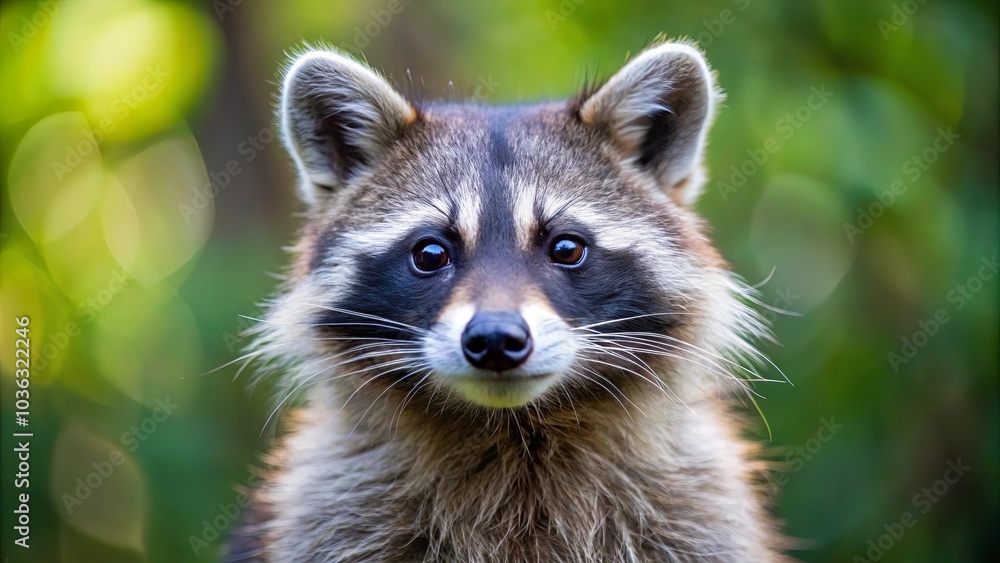 A Curious Raccoon Gazes with Intense Curiosity and a Slight Smirk, Its Sharp Whiskers Capturing the Soft Light Filtering Through the Foliage A Curious Raccoon Gazes with Intense Curiosity and a Slight Smirk, Its Sharp Whiskers Capturing the Soft Light Filtering Through the Foliage