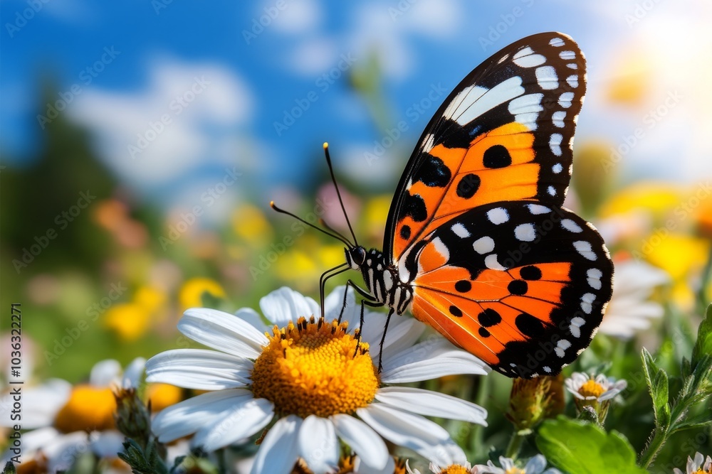 Nature, portrayed in a serene meadow environment with colorful wildflowers, insects, and a clear blue sky Nature, portrayed in a serene meadow environment with colorful wildflowers, insects, and a clear blue sky