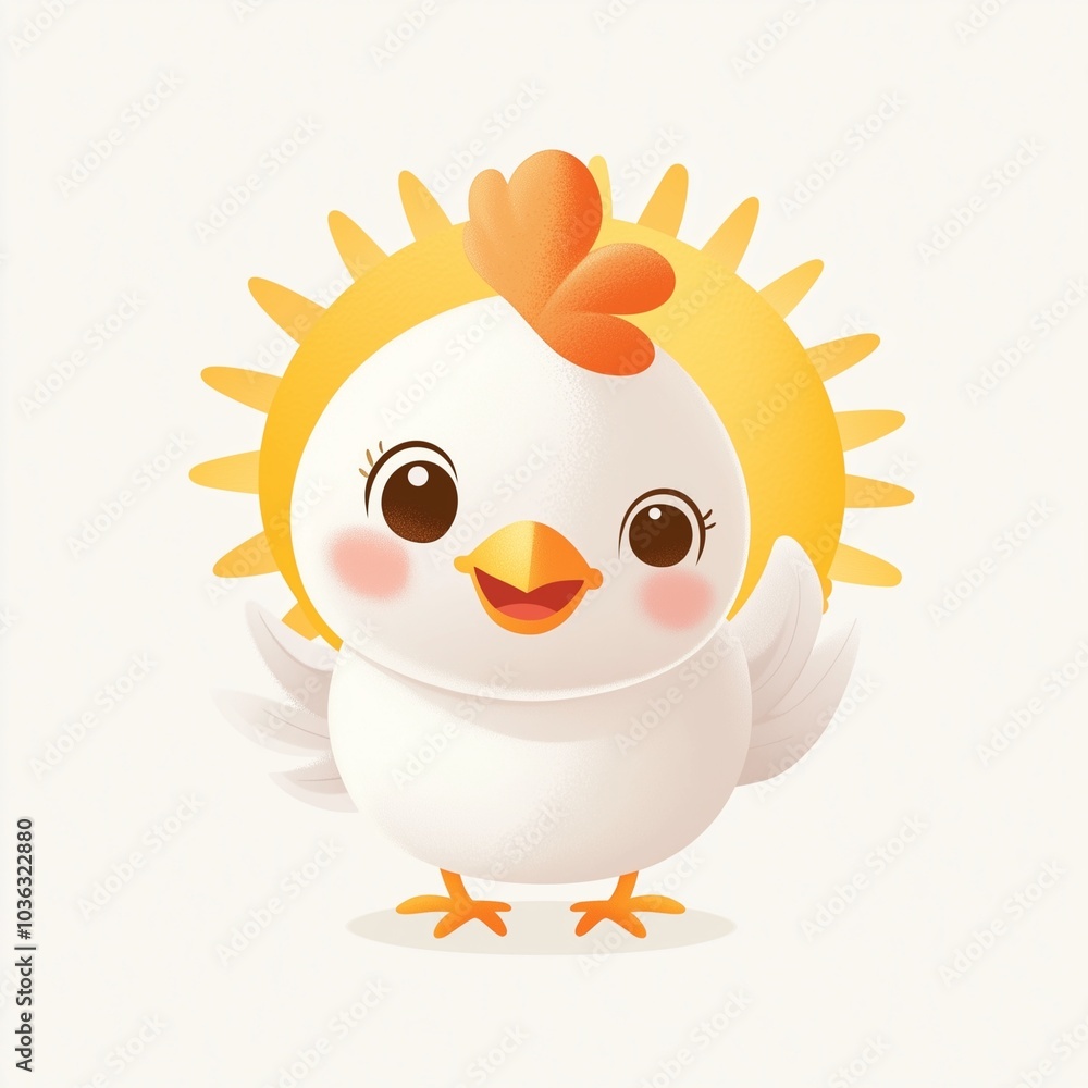 Cheerful Chicken with Sunshine Halo Illustration Cheerful Chicken with Sunshine Halo Illustration