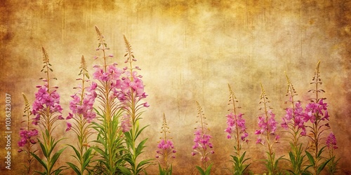 Delicate Pink Flowers Gracefully Rise From a Vintage, Textured Background, Their Silhouettes Enchanting With a Touch of Nostalgia