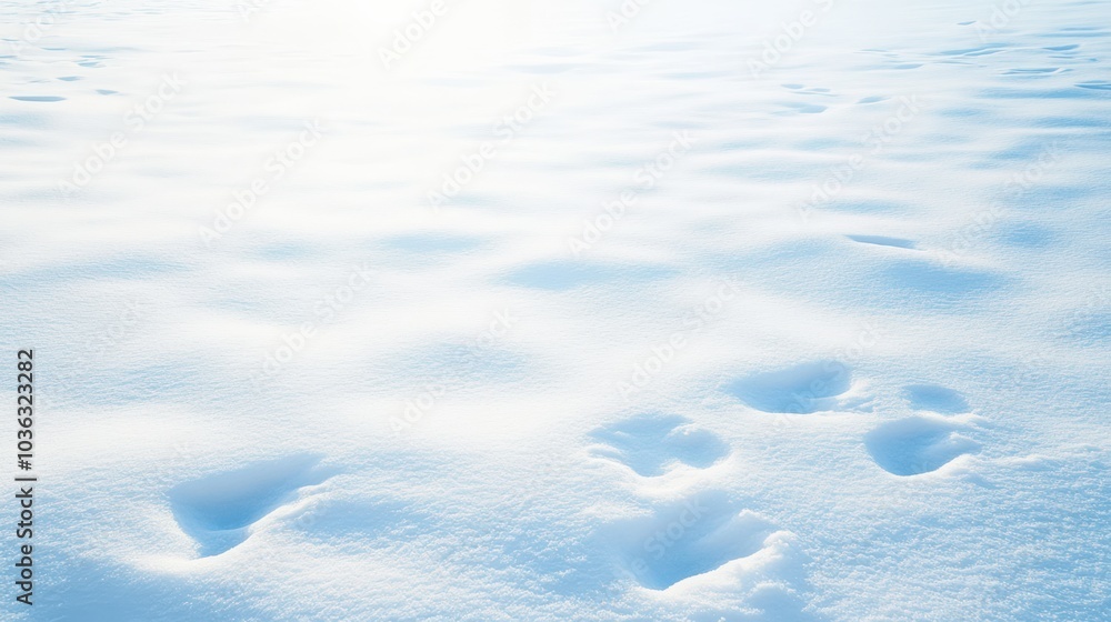 Soft, untouched snow with subtle footprints under bright sunlight. Soft, untouched snow with subtle footprints under bright sunlight.