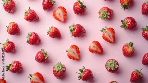 Red Strawberries on Pink Background photo