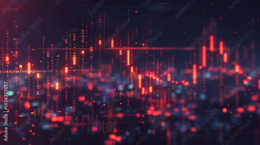 Abstract digital visualization featuring red and blue data points, resembling a graph or data analysis interface. Abstract digital visualization featuring red and blue data points, resembling a graph or data analysis interface.
