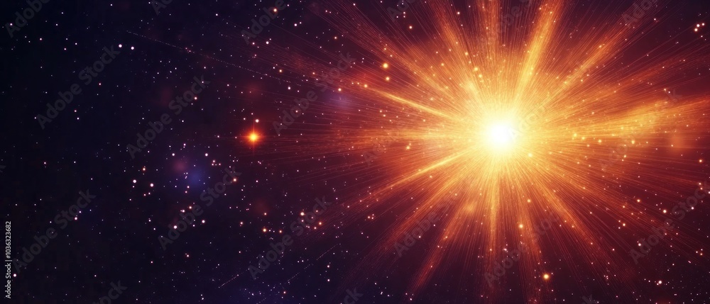 A vibrant cosmic explosion in space, symbolizing energy and the universe's vastness. A vibrant cosmic explosion in space, symbolizing energy and the universe's vastness.