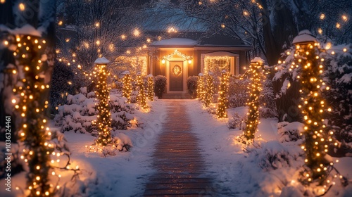 Wallpaper Mural A house is lit up with Christmas lights, creating a warm and festive atmosphere Torontodigital.ca