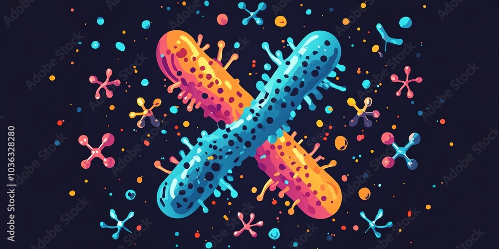 Large chromosome, immune system protecting it, synapses forming an enclosure, flat design illustration Large chromosome, immune system protecting it, synapses forming an enclosure, flat design illustration