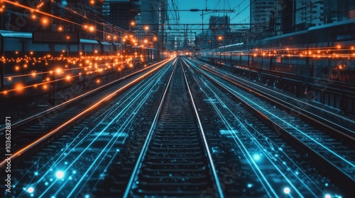 Modern electric systems on train tracks, illustrating the technology behind smart transportation and railway networks photo