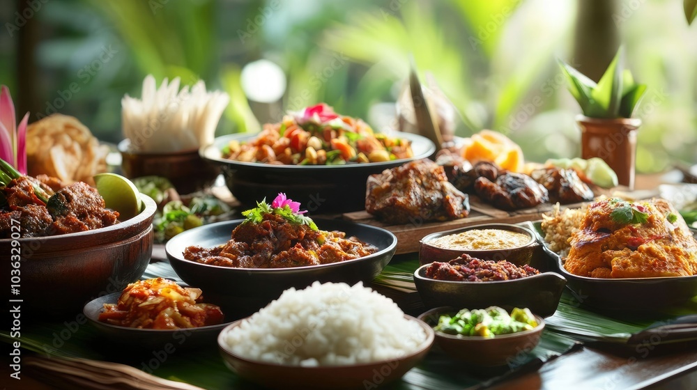 A rich assortment of traditional dishes from various cultures, presented on a dining table with focus on unique flavors and visual appeal A rich assortment of traditional dishes from various cultures, presented on a dining table with focus on unique flavors and visual appeal