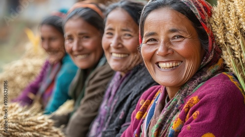 Portrait of happy rural workers during the annual harvest festival