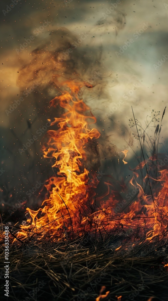 Fiery Blaze: Wildfire Engulfs Dry Grass Fiery Blaze: Wildfire Engulfs Dry Grass