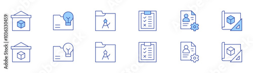 Project icon set in two styles, Duotone and Thin Line style. Editable stroke. check list, development, modeling, presentation, project