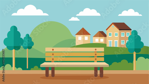 On the outskirts of the town a simple wooden bench stands as a symbol of togetherness and support bringing together people from all walks of life.. Vector illustration