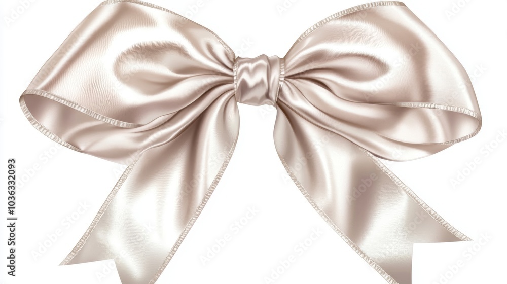 Naklejka premium Elegant Satin Bow Beige Isolated Decoration Wedding Gift Ribbon