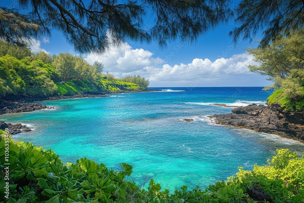 Fototapeta premium Breathtaking Coastal View A Serene Escape into Nature’s Vibrant Colors and Tranquil Waters