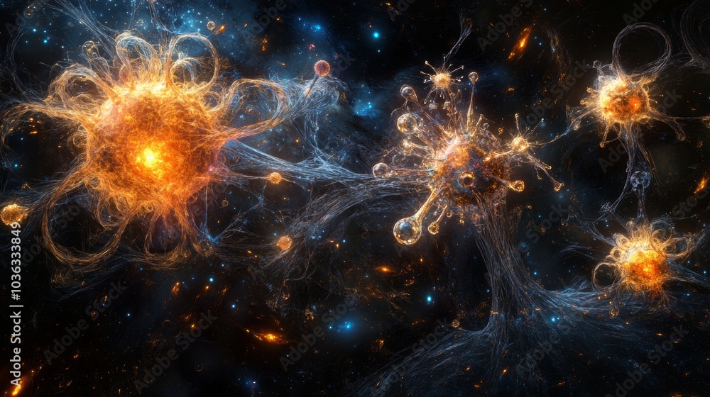 Fototapeta premium Abstract Cosmic Nebula with Glowing Stars and Filaments