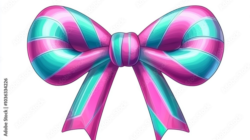 Pink and Blue Striped Bow for Gift Wrapping and Decoration