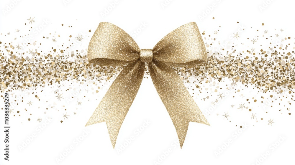 Golden Glitter Bow with Confetti Background for Holiday Decor Golden Glitter Bow with Confetti Background for Holiday Decor