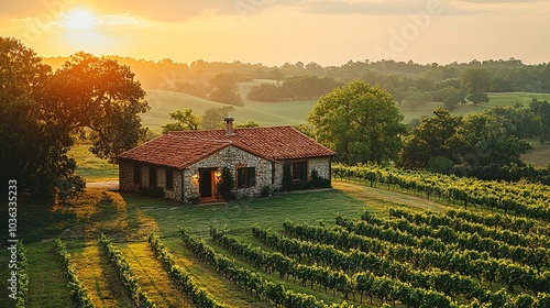 Serene Rustic Vineyard at Sunset photo