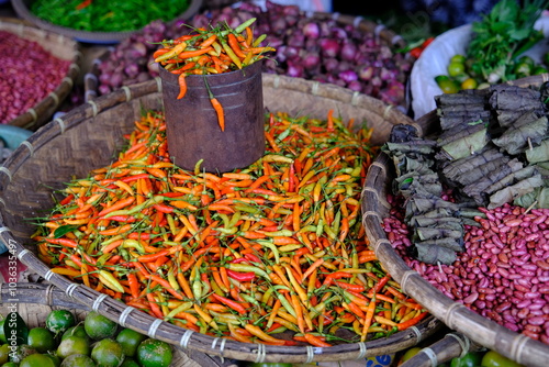 Indonesia Manado - Minahasa Regency - Traditional Market Tomohon - Chili peppers of varied colours - Chilli photo