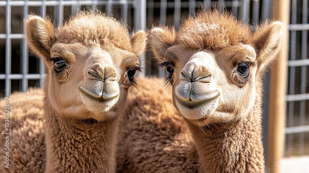 Obraz premium Two Adorable Baby Camels Playing Together