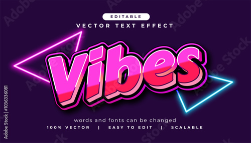 editable 3d vibes text style with glossy effect