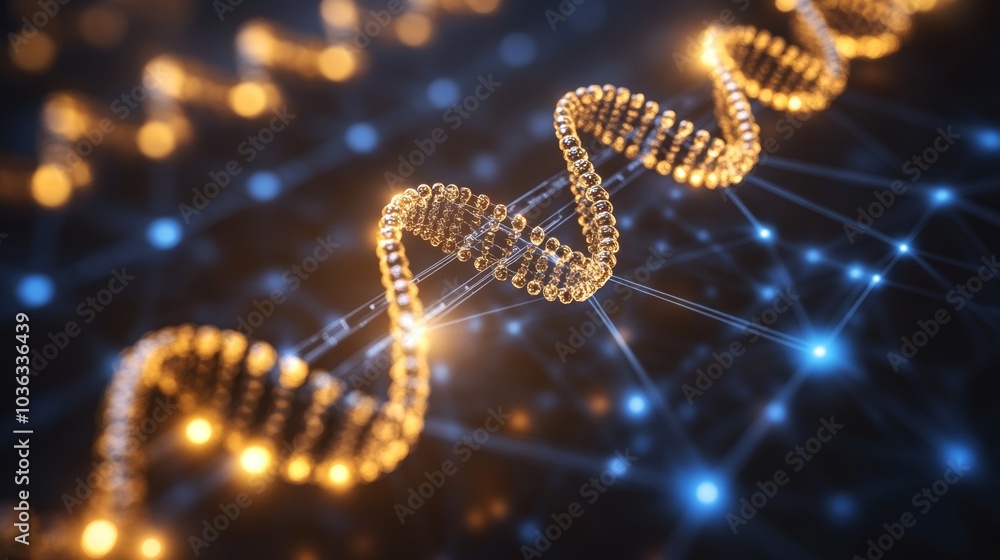 DNA Double Helix Abstract 3D Illustration with Network Connections DNA Double Helix Abstract 3D Illustration with Network Connections