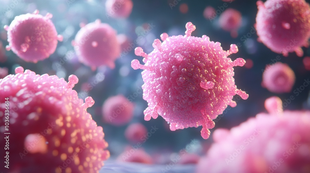 Pink Virus Cells Microscopic 3D Render Medical Illustration Pink Virus Cells Microscopic 3D Render Medical Illustration