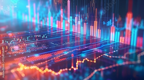 A vibrant digital representation of financial data with colorful charts and graphs.