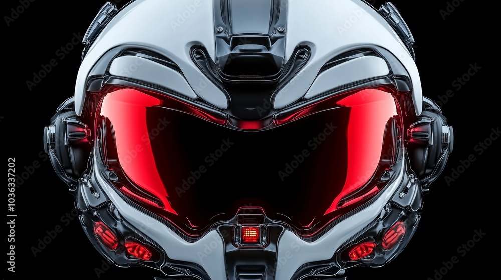 Fototapeta premium Futuristic Helmet with Red Visor Sci Fi Gear Space Exploration Cyberpunk Style