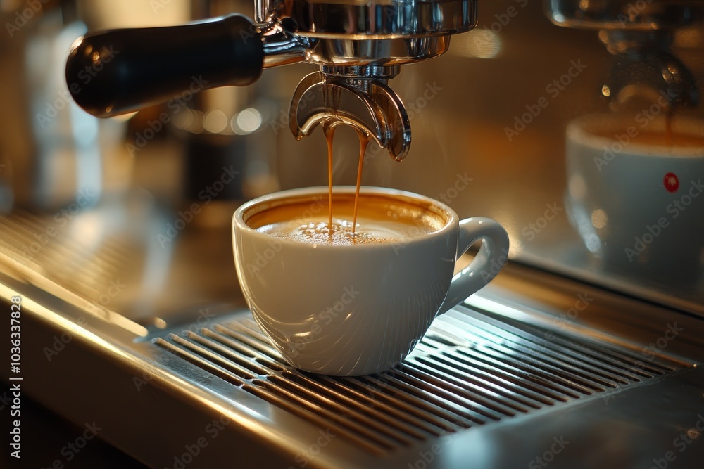 Espresso Machine Pouring Coffee into Cup Espresso Machine Pouring Coffee into Cup