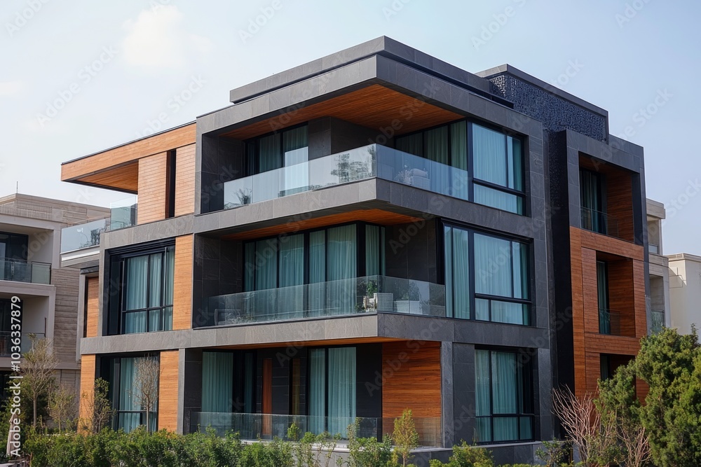 Modern House with Balconies and Glass Windows Modern House with Balconies and Glass Windows