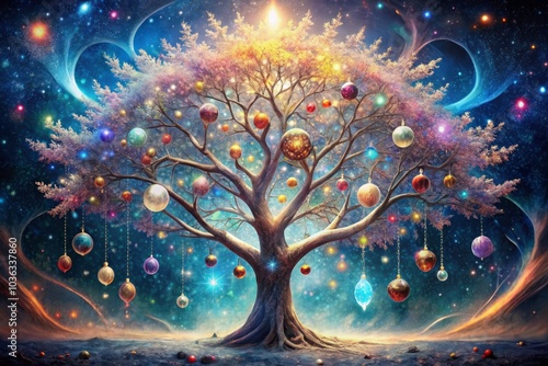 abstract christmas tree with snowflakes