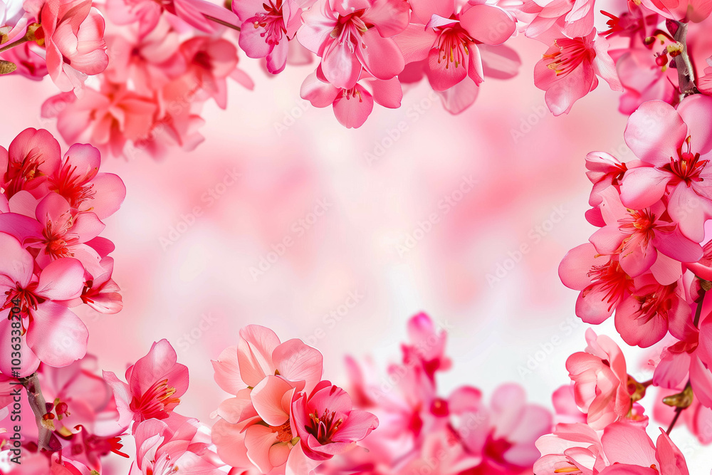 Background of pink flowers with empty space for text or greeting card design. Postcard for International Women's Day and Mother's Day. Background of pink flowers with empty space for text or greeting card design. Postcard for International Women's Day and Mother's Day.
