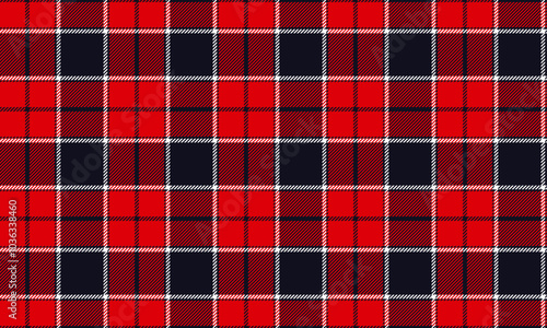 Plaid fabric pattern, red, navy, white, seamless for textile and design clothes skirt pants apron tablecloth blanket or decoration. Vector illustration.