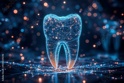 Digital Tooth with Network Connection Abstract Technology Concept